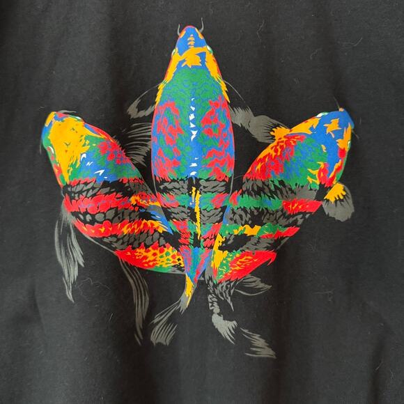 Adidas Originals colorful koi fish trefoil logo black graphic tee size Small - Picture 2 of 6